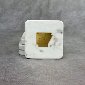 The Royal Standard White Marble Arkansas Brass Inlay Coasters Set of 4